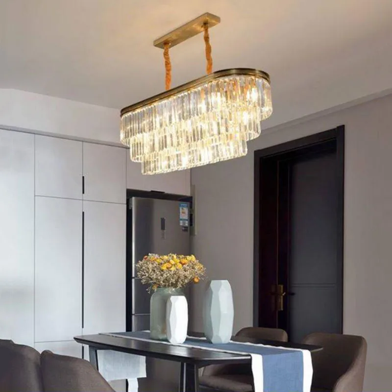 Овальная Современная хрустальная люстра золотистого цвета для ресторана, столовой, спальни, люстры для кабинета, гостиной, светодиодный светильник E14