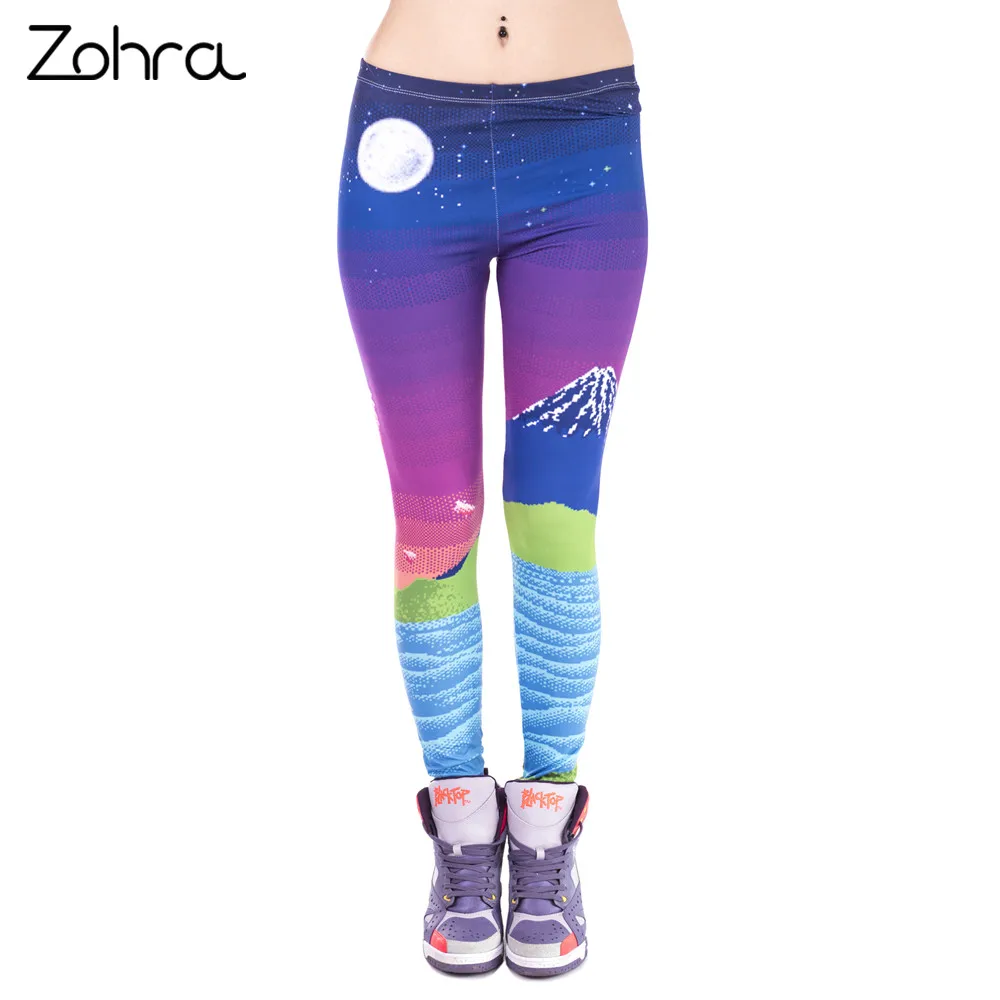 Зухра Alta calidad Mujeres Legins Pixel Fuji impresion Vista nocturna de Moda леггинсы polainas atractivas la Mujer | Женская