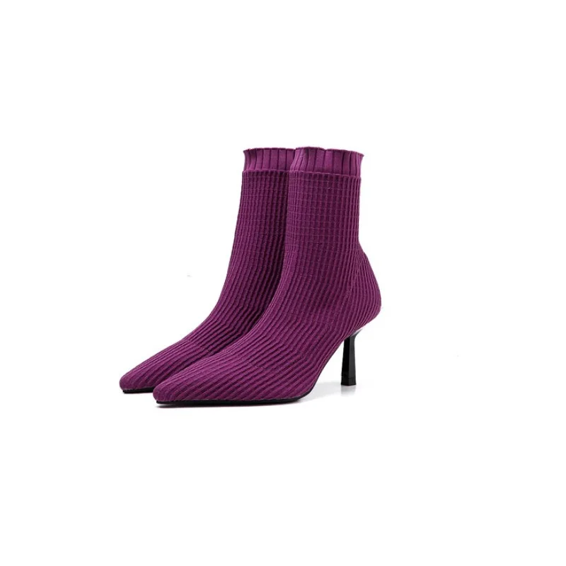 

2018 autumn and winter net red explosion section foreign trade fine with the tube female elastic boots purple 0109
