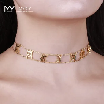 

MYDIY Old English Crystal Choker Necklace for Women Handmade Necklaces Women Personalized Necklace with Names Initial Letters