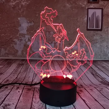 

Dropship Pokemon Charizard 3D fantasy creative night light 7 color gradient illusion LED USB touch Switch bedroom Lamp Gifts