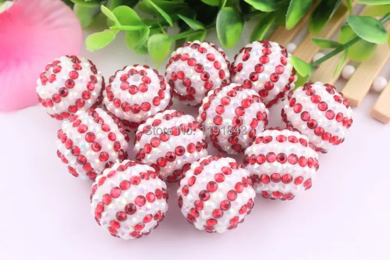 

Kwoi vita 20mm 100pcs/lot red/white ab color Chunky Resin Rhinestone Beads Ball for Kids Jewelry Making