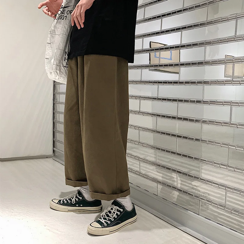 

2019 Japanese Style Men's BF Loose Leisure Straight Pants Fashion Trend Cargo Casual Pants Cotton Green/black/Apricot Trousers