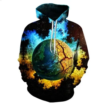 

2020 Autumn and winter new arrival fashion clothing Hoodies Burst planet 3D print harajuku hip hop Loose Outerwear