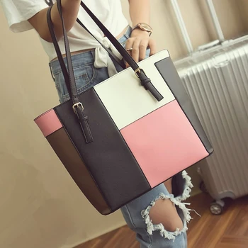 

Women's winter patchwork handbag cross color block tote shoulder bag