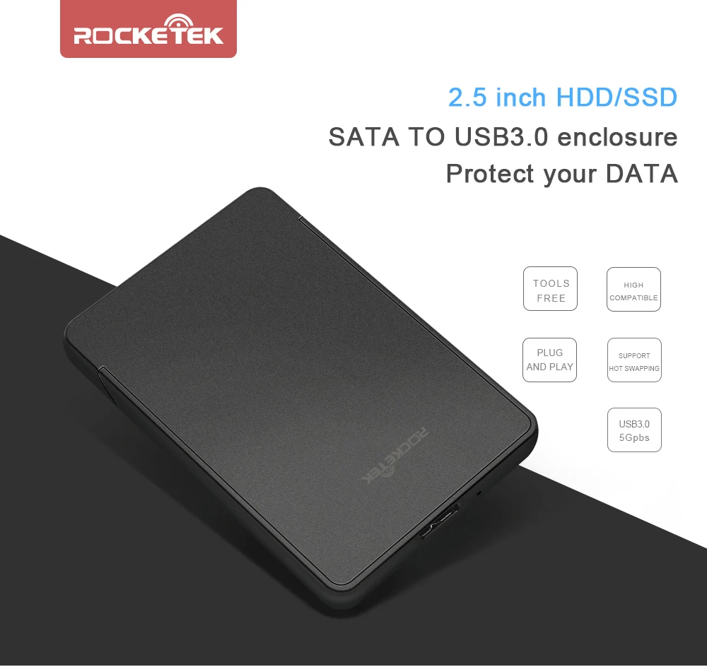 Rocketek HDD чехол 2,5 дюймов SATA для USB 3,0 SSD адаптер Коробка для жесткого диска внешний HDD корпус для ноутбука Настольный ПК