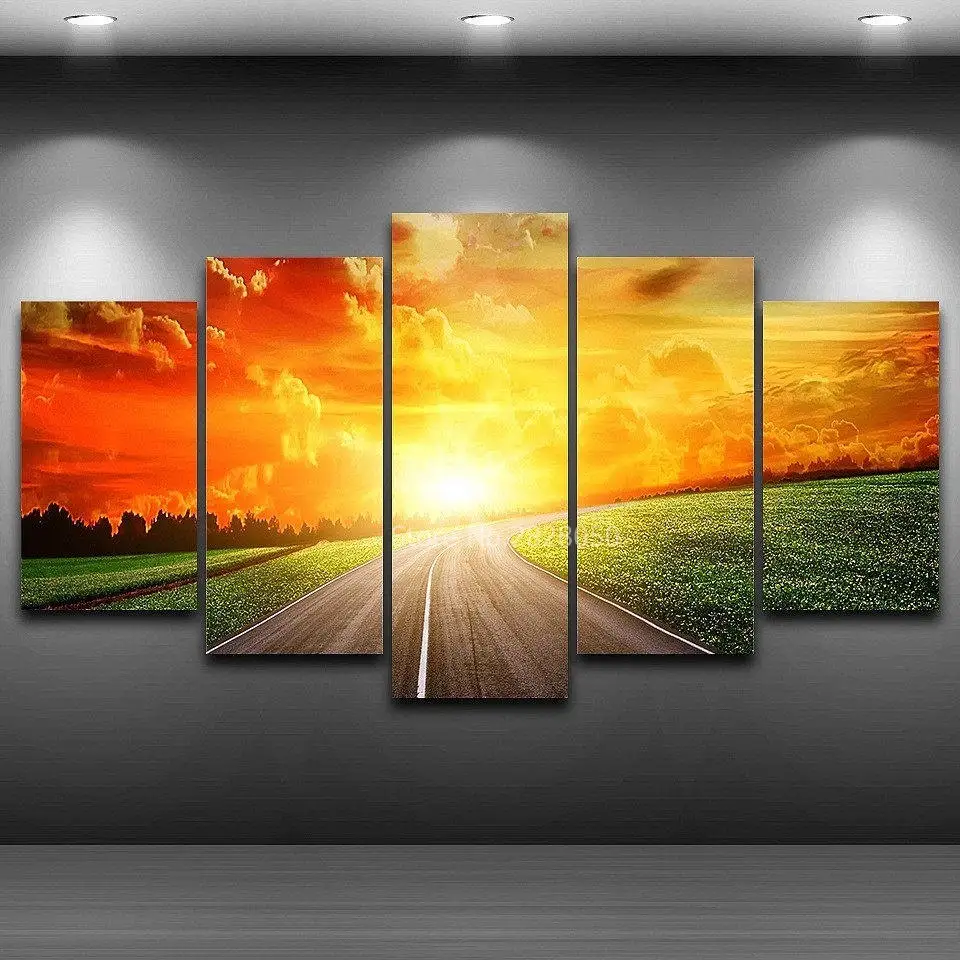 Country Road Sunset Landscape Poster Paintings Living Room Decor Wall Canvas Art Sets Artwork Bedroom Decoration | Дом и сад