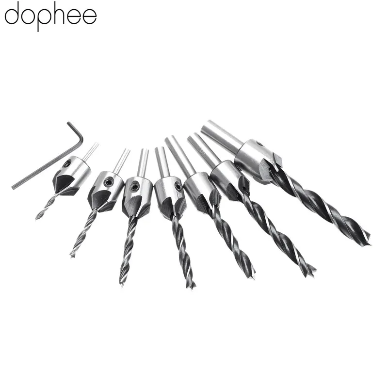  dophee 3/4/5/6MM Woodworking Tools Wood Drill Bits HSS Flute Countersink Drill Bit Reamer Chamfer T