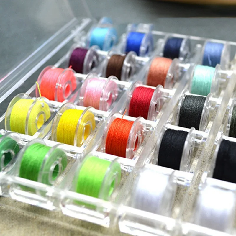 

Hot Selling 25 Colors Colorful Sewing Thread 25 Grid Clear Plastic Machine Bobbins Embroidery Pre-wound Bobbins Thread Kit