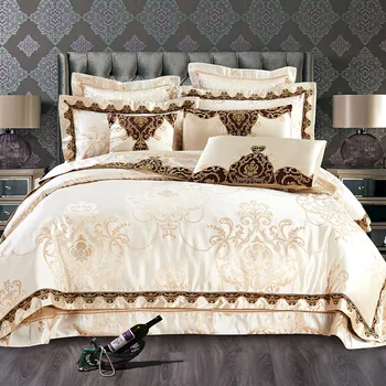 

Stain Jacquard Luxury Duvet Cover Bedding Set King/Queen Size Bed set Beige Embroidered Cotton Bedspread Bed sheet juego de cama
