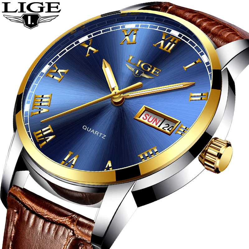 

LIGE Luxury Brand Men's Quartz Wristwatches Fashion Casual Business Watch Leather Waterproof Sports Watch Man Relogio Masculino