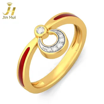 

Jinhui Women The Hint of Blush Ring Solid 18K Yellow 750 Gold 0.11CT Natural Diamond Jewelry Free Engraving