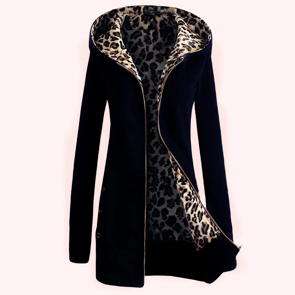 

New Fashion 2019 Autumn Winter Women Ladies Leopard Hooded Fleece Jacket Zip Up o Neck Coat Outerwear S-2XL High Quality