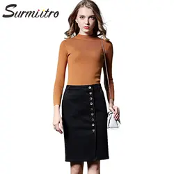 Surmiitro плюс размеры 6XL черная джинсовая летняя юбка для женщин 2019 миди по колено высокая талия карандаш джинсы для офисные женские ЮБК