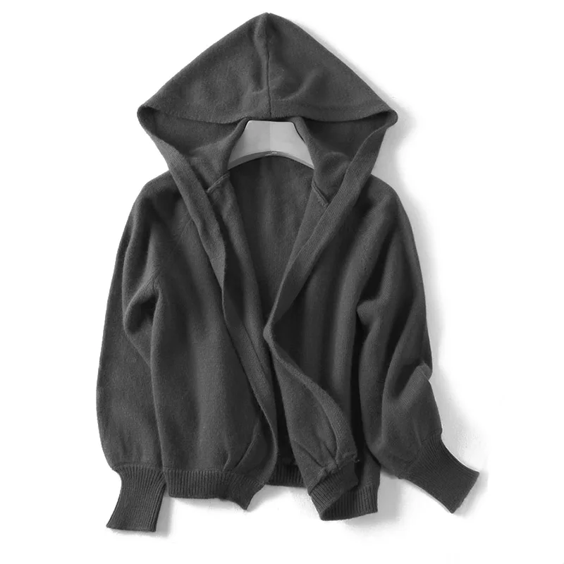 Pure Cashmere Open Stitch Hooded Cardigans