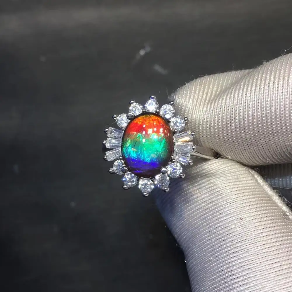 

Fine Jewelry Real 925 Steling Silver s925 Platinum 100% Natural Ammonite Gemstone Rings Female Ring for Women Christmas Gift