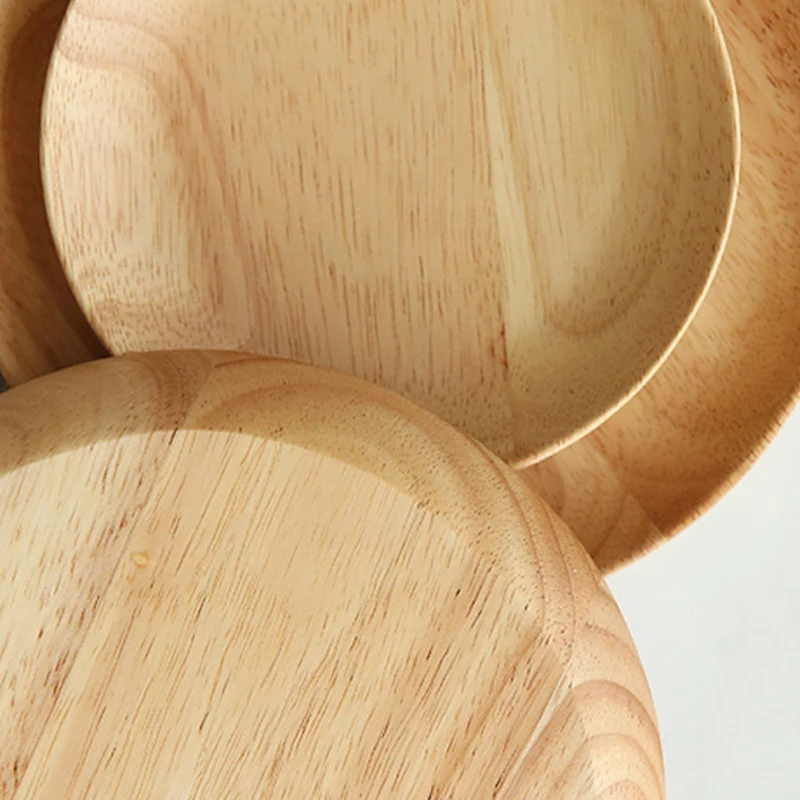 Round Wooden Plates Large Small Wood Serving Tray Tea Plate Wood Dessert Cake Dishes Salad Plate Wood Kitchen Utensils Tableware (8)