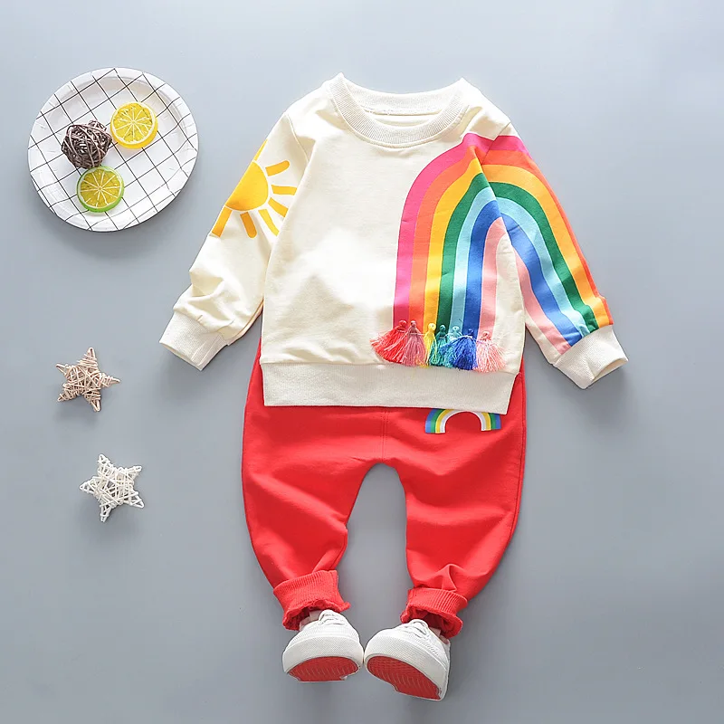 Buy kids rainbow clothes set girl boy baby long sleeve