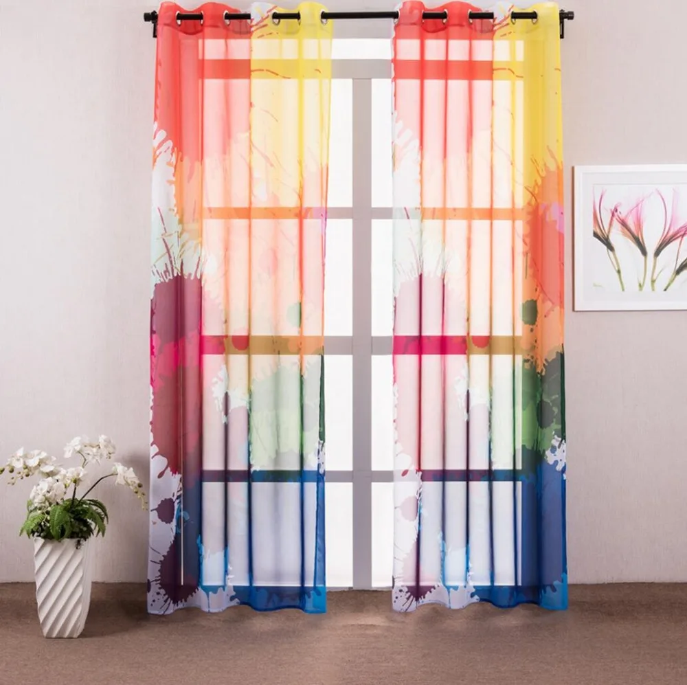 1 piece colorful graffiti sheer curtains for living room modern