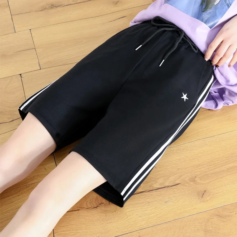 

Women Knee Length Shorts Summer Pentagram Summer Lace up Slim Student Cozy Fitting Shorts for Female Drawstring Sport Shorts