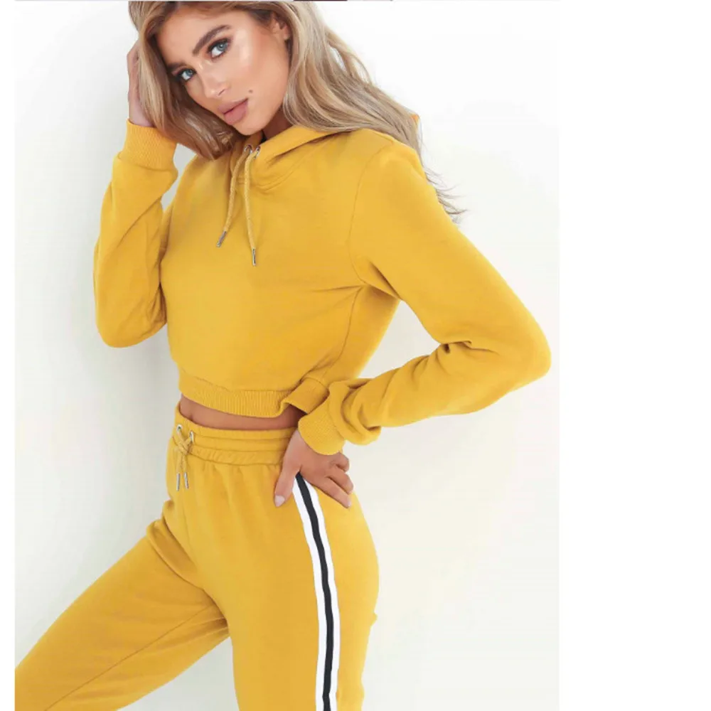 

Ladies Tracksuit 2Pcs Women Hoodies Sweatshirt Pants Sets excercise Wear Casual yellow wine Suit sudaderas mujer moletom 2018