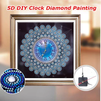 

Wall Clock Special Shaped Diamond Painting Clock 5D DIY Diamond Embroidery Mandala Flowers Quartz of Rhinestone Home Decoration