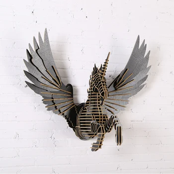 

Creative Wood Crafts Flying Unicorn Hangings Wooden Animals Head For Art Home Wall Decoration IW-WD021