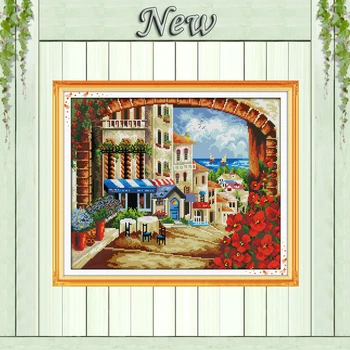

Mediterranean path Beautiful scenery,11CT printing on the canvas DMC 14CT Cross Stitch kits,needlework embroider Sets,Home Decor