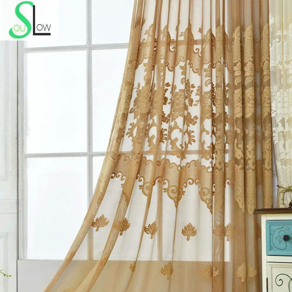 

Slow Soul White Beige Coffee Jacquard Curtain Peony Floral Curtains Tulle For Living Room Kitchen Sheer Bedroom European Style
