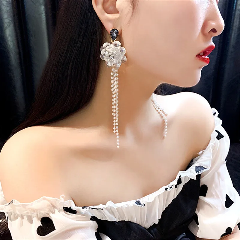 FYUAN длинные серьги с кисточкой и жемчугом для женщин подвеска в форме