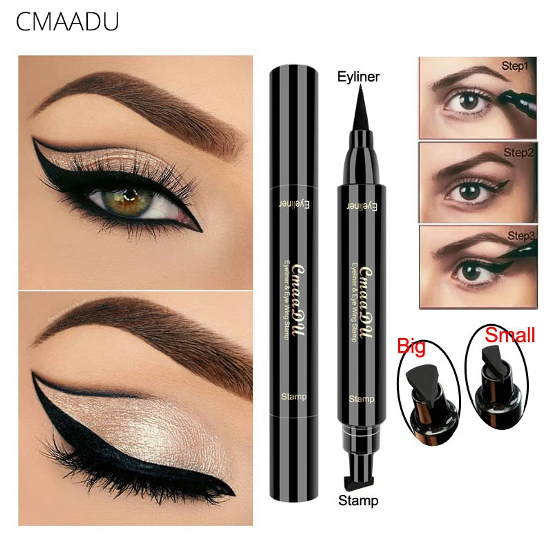 Beste 2018 Nieuwe CMAADU Merk Liquid Eye Liner Pen Make Up Waterproof Black Double ended Stempelzegel Eyeliner Potlood Kat ogen Make Up Tool