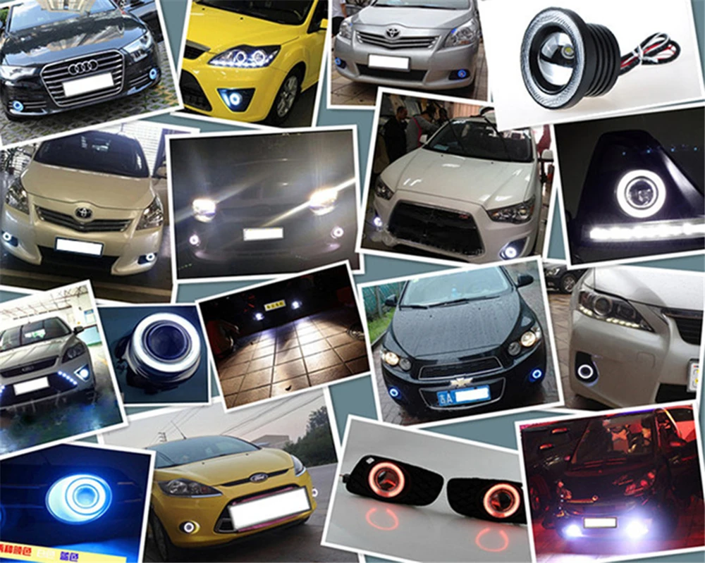LED Car Light Fog Lights 1Set Angel Eyes Fog Lamp 2.5" 3.0" 3.5" 64mm 76mm 89mm 12V Universal COB LED DRL Driving Lights white blue pink yellow green red