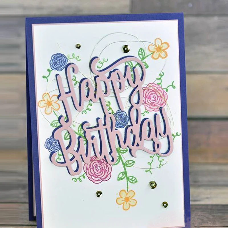 Happy Birthday English Words Cutting Dies for DIY Scrapbook Handmake Letter Template Stencil | Дом и сад