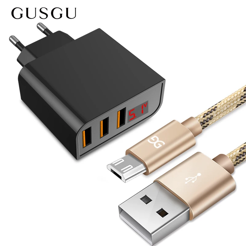

GUSGU 3.4A 3 Ports Mobile Phone USB Charger LED Display Wall Charger Adapter Fast Charging For iPhone Samsung Xiaomi