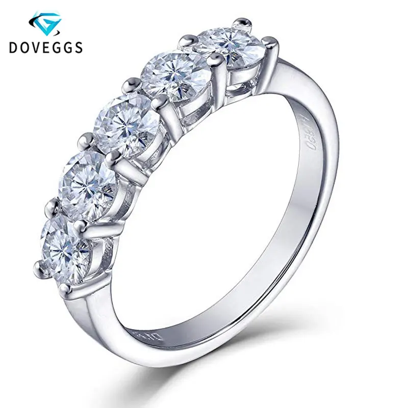 

DovEggs Platinum Plated Silver 1.25ctw HI Color Lab Grown Moissanite Diamond Wedding Bands For Women 925 Silver Engagement Ring
