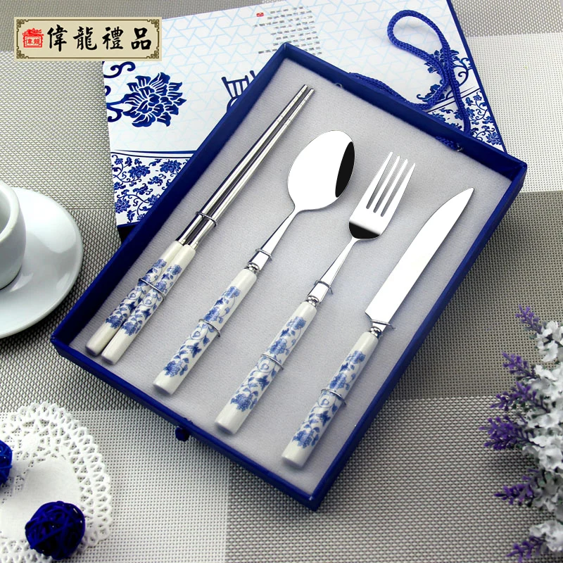 Blue and white porcelain fork and knife unique crafts chinese knives