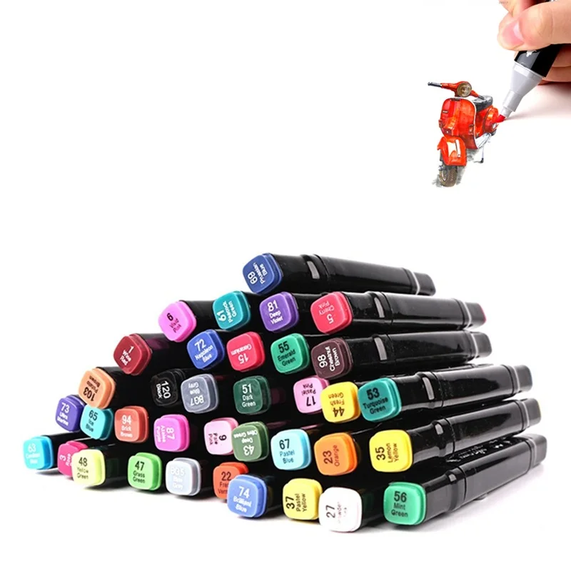 12/30/40/60 Colors Set 1/6mm Dual Tip Permanent Oily Marker Pen Artist Anime Drawing Fineliner School Office Supply Stationery