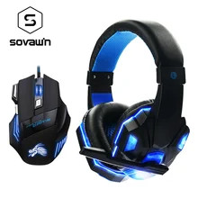 Breathing LED Gaming Mouse Professional 7 Button 5500 DPI USB Optical Mice with Stereo Gaming Headphone for PC Laptop Computer
