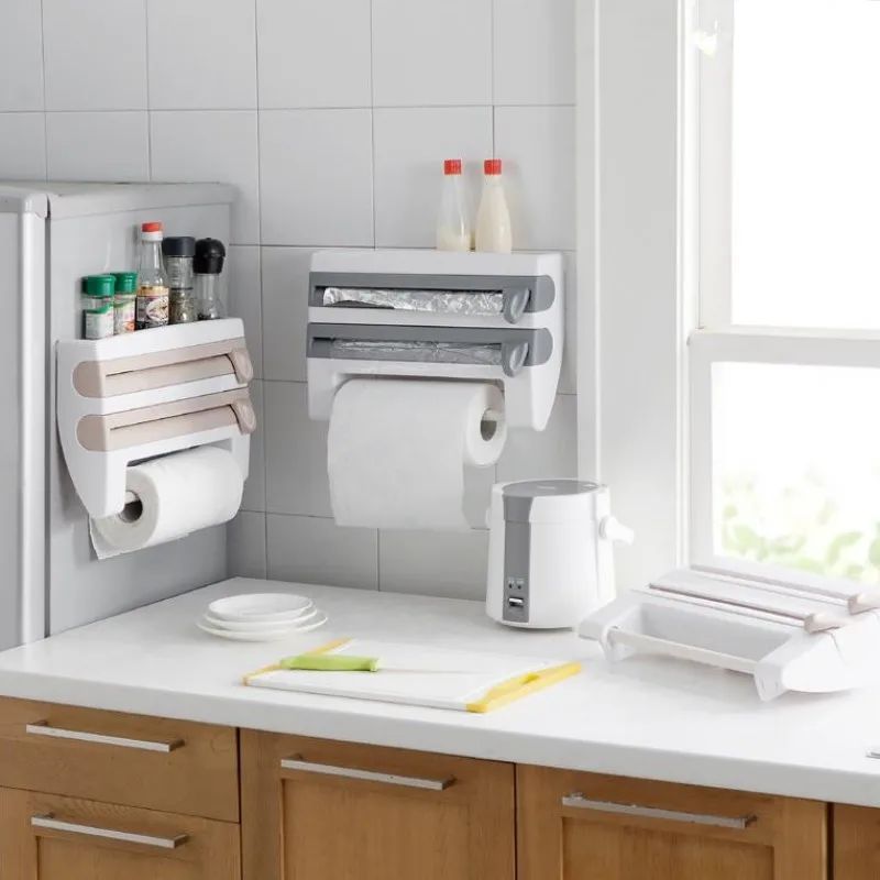

Creative Kitchen Fresh-keeping Film Shelf Multi-function Desktop Aluminum Foil Barbecue Paper Cutter Useful Storage Holders