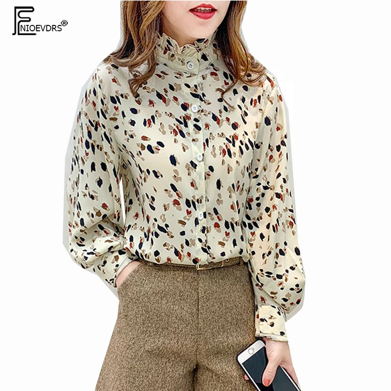 

2019 Cute Sweet Tops Women Basic Shirts Blouse Long Sleeve Stand Collar Floral Printed Vintage Top Temperament Button Shirt 7805