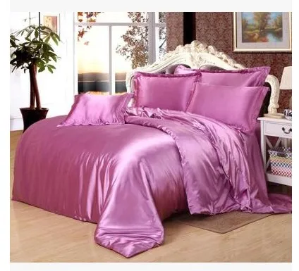 

Pink Purple Bedding set Silk Satin super king size queen full quilt duvet cover double fitted violet bed sheet bedspreads 5pcs