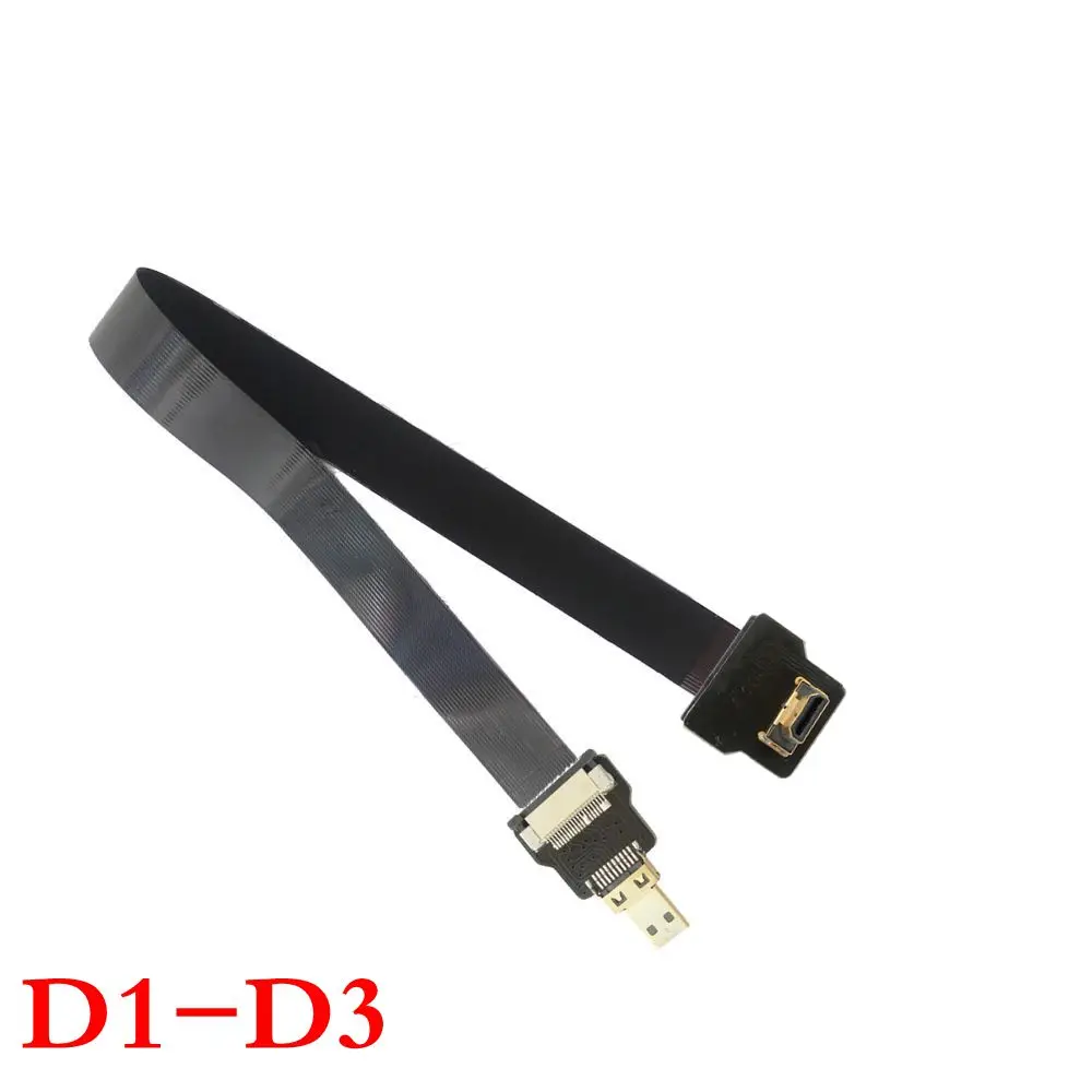 Micro HDMI Male to HDMI Male 90 Degree FPC Flat FPV HDMI Cable 10cm 20cm 30cm 50cm 100cm for Multicopter Aerial Photography