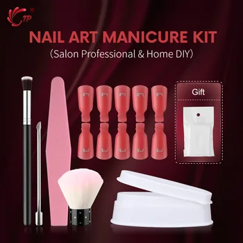 

TP 6 in 1 Dip Powder Tool Kit French Manicure art brush 2-Sided Nail files Dipping Powder Tray Remover Soaker Pusher starter set