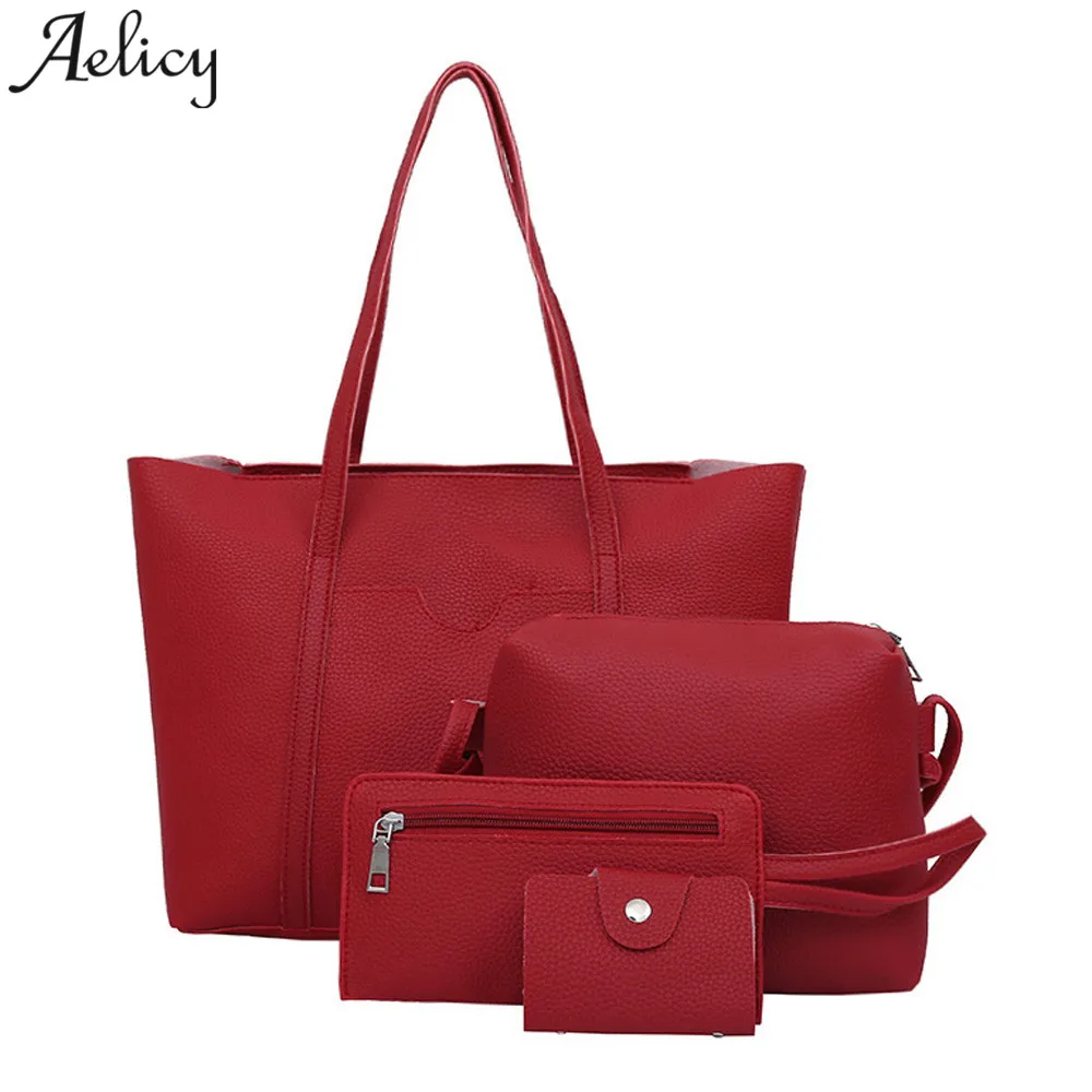 

Aelicy 2018 New 4pcs Leather Bags Handbags Women Famous Brand Shoulder Bag Female Casual Tote Girls Messenger Bag Set