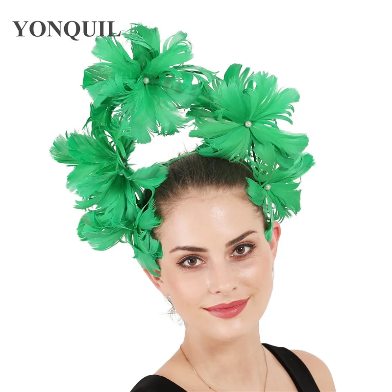 

Dancing Green fascinator headbands princess prom cocktail party feathers headwear hair accessories formal dress headwear SYF668