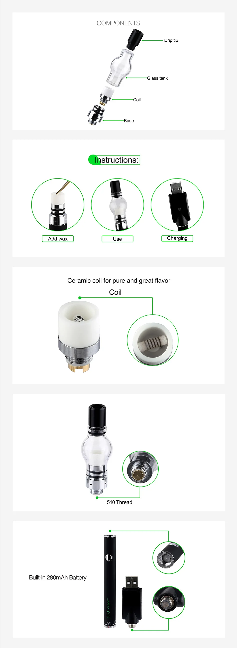 LTQ Vapor Mini Globefish WAX Vape Pen Kit 280mAh