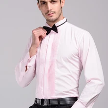 Высокое качество хлопок розовый воротник под смокинг с французский разрез и французские манжеты смокинг Свадебные рубашки для мужчин