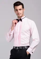Хит продаж высокое качество 100% хлопок розовый воротник под смокинг с французский разрез и французские манжеты смокинг Свадебные рубашки