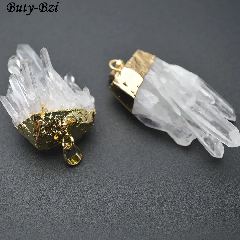 

Gold Color Electroplating Natural Rock Crystal Quartz Rough Mineral Stone Pendant Fit Fashion Jewelry Making 4pc per lot