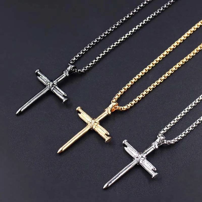

Men Jewelry Stainless Steel Nail Rope Cross Pendant Nail Necklaces XLCT013